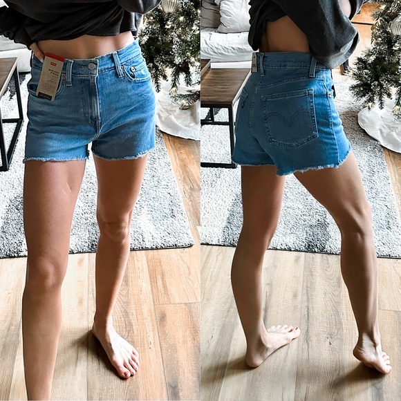Levi’s Shorts 26 2 Denim Jean High Rise Waist Raw Hem Womens Light Wash Boho NWT - Picture 2 of 3